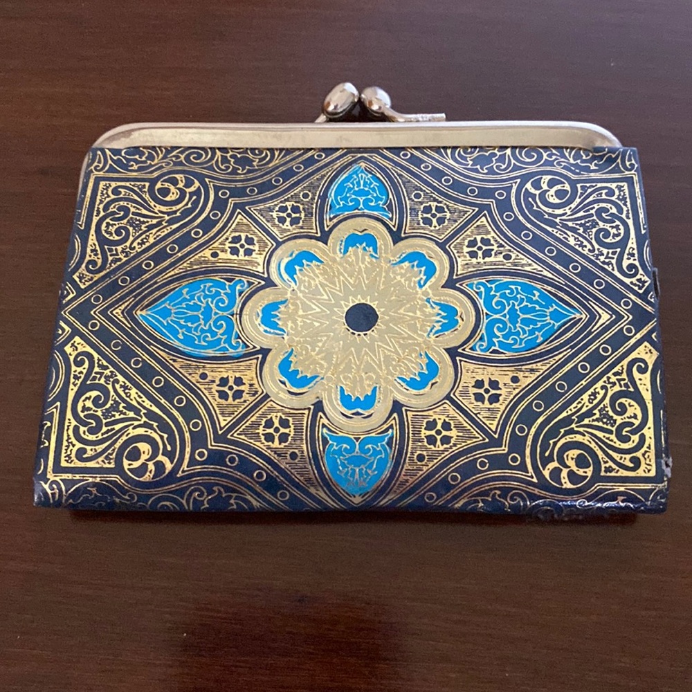Italian blue leather flower coin purse
